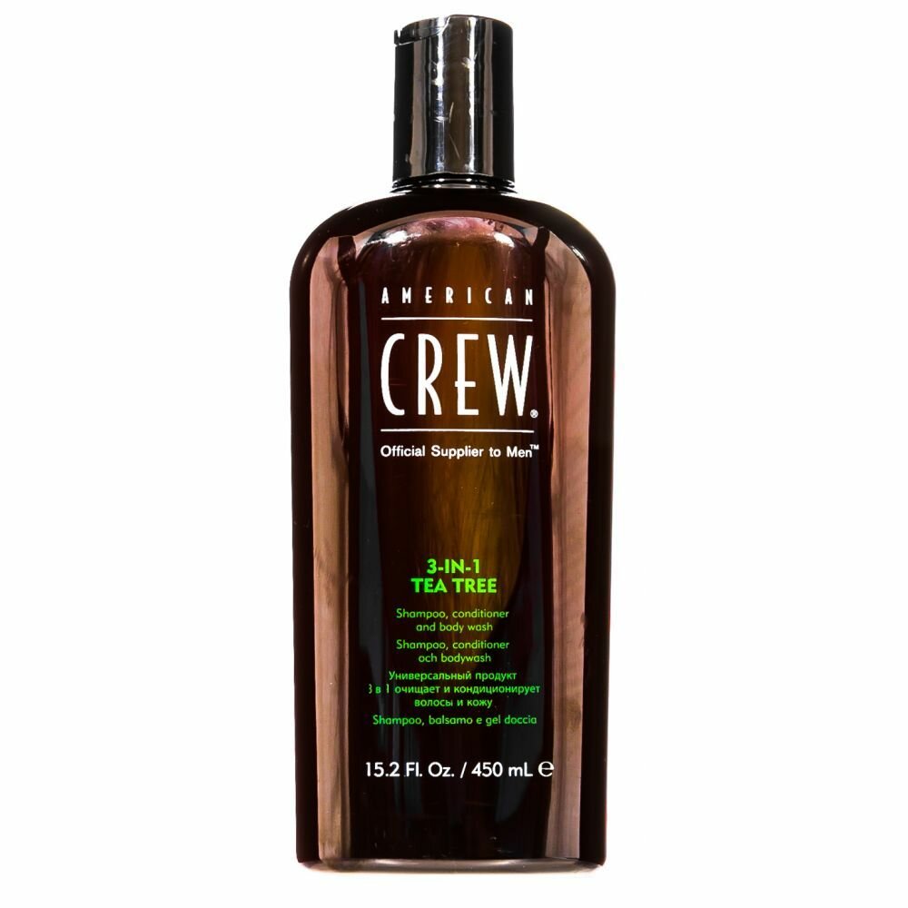 American CREW TEA TREE 450 мл США. 3в1 шампунь, кондиционер, гель для душа успокаивает и освежает.