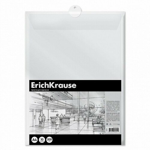 Бумага для черчения А4, 10 листов ErichKrause, Art, в пласт. папке, без рамки erichkrause папка для черчения а4 20 листов erichkrause 180 г м2 без рамки