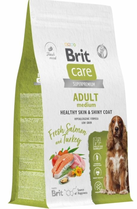 Brit Сухой корм Care Dog Adult M Healthy Skin&Shiny Coat с лососем и индейкой для взрослых собах средних пород, 3кг 3 кг