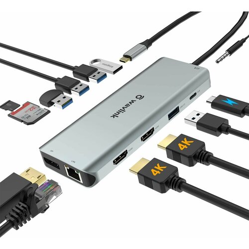 Переходник Hub Usb 30 - HDMI - Type C многопортовый адаптер USB C 12 в 1 Windows и Mac 9605₽