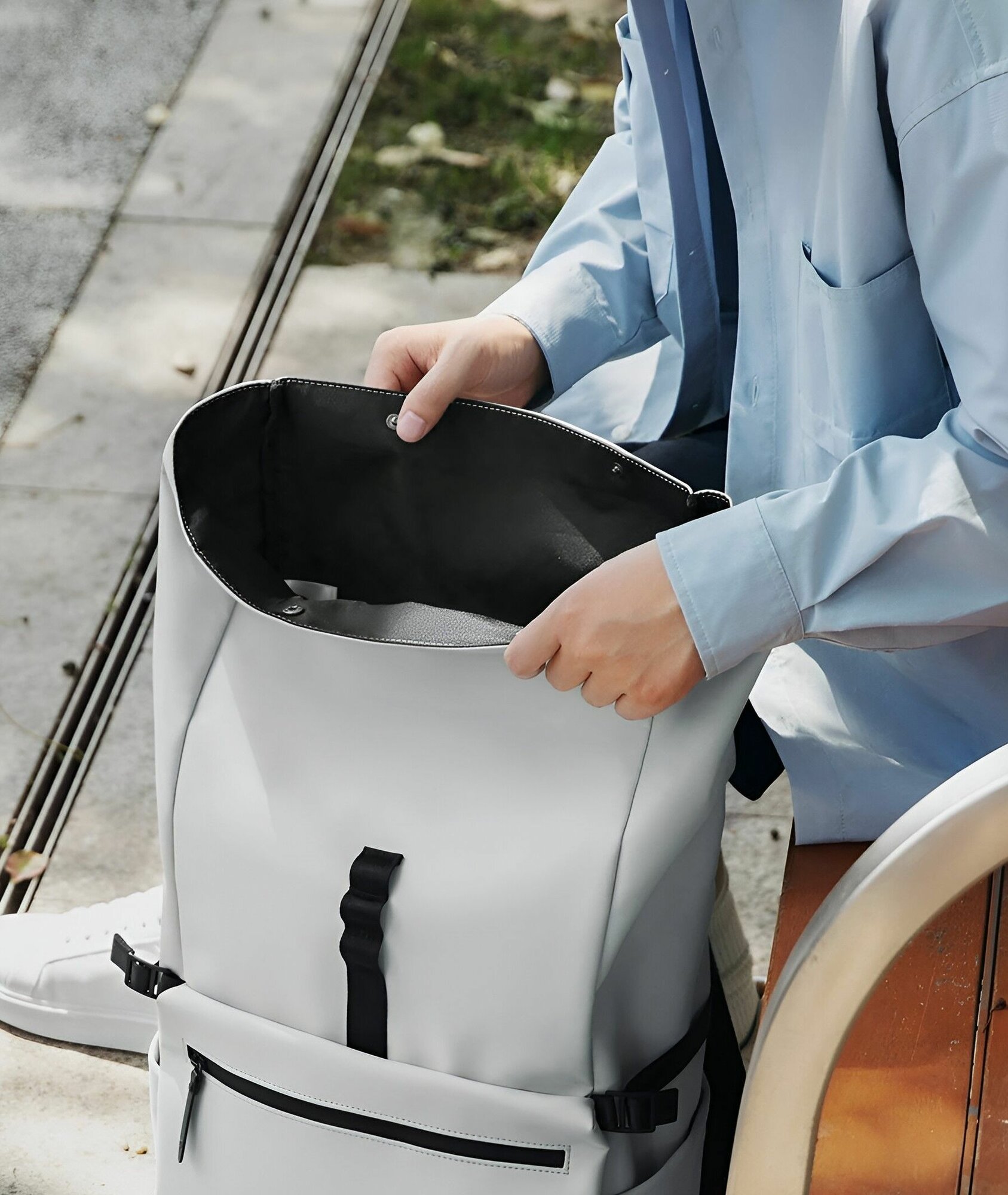 Рюкзак Xiaomi Mijia Rolled Casual Backpack в сложенном и развернутом виде