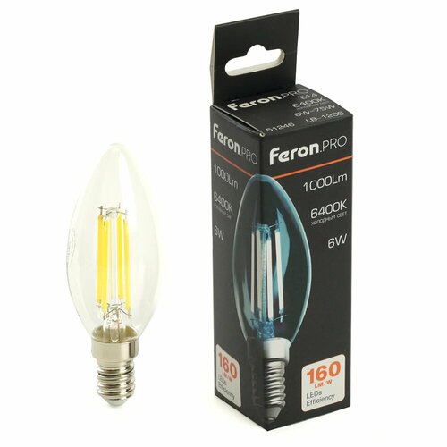 фото Лампа светодиодная feron . pro lb-1206 свеча e14 6w 175-265v 6400k, 51246