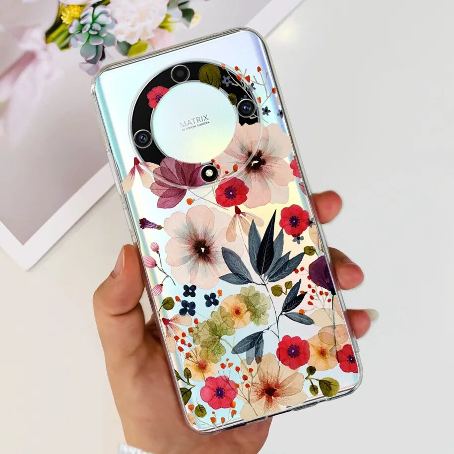 Противоударный мягкий бампер с цветами и бабочками для Honor X9B X8B