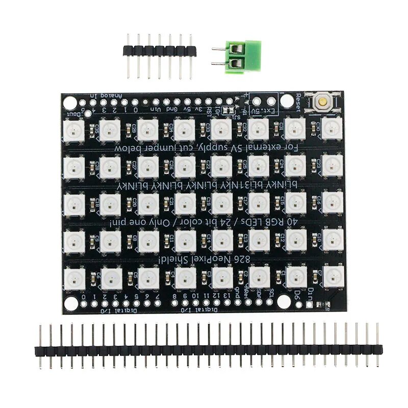 WS2812B 40 RGB светодиодный WS2812 5X8 Пиксельная точечная матрица, экран, адресная фотомодульная плата для Arduino UNO R3, No welding
