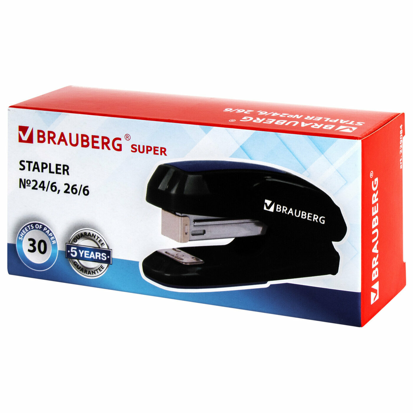 Степлер Brauberg №24/6, 26/6, "Super", до 30 листов, черно-синий — фото 1