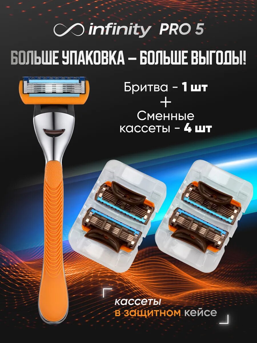 Набор для бритья мужской INFINITY PRO 5 станок с 4 сменными кассетами — фото 1