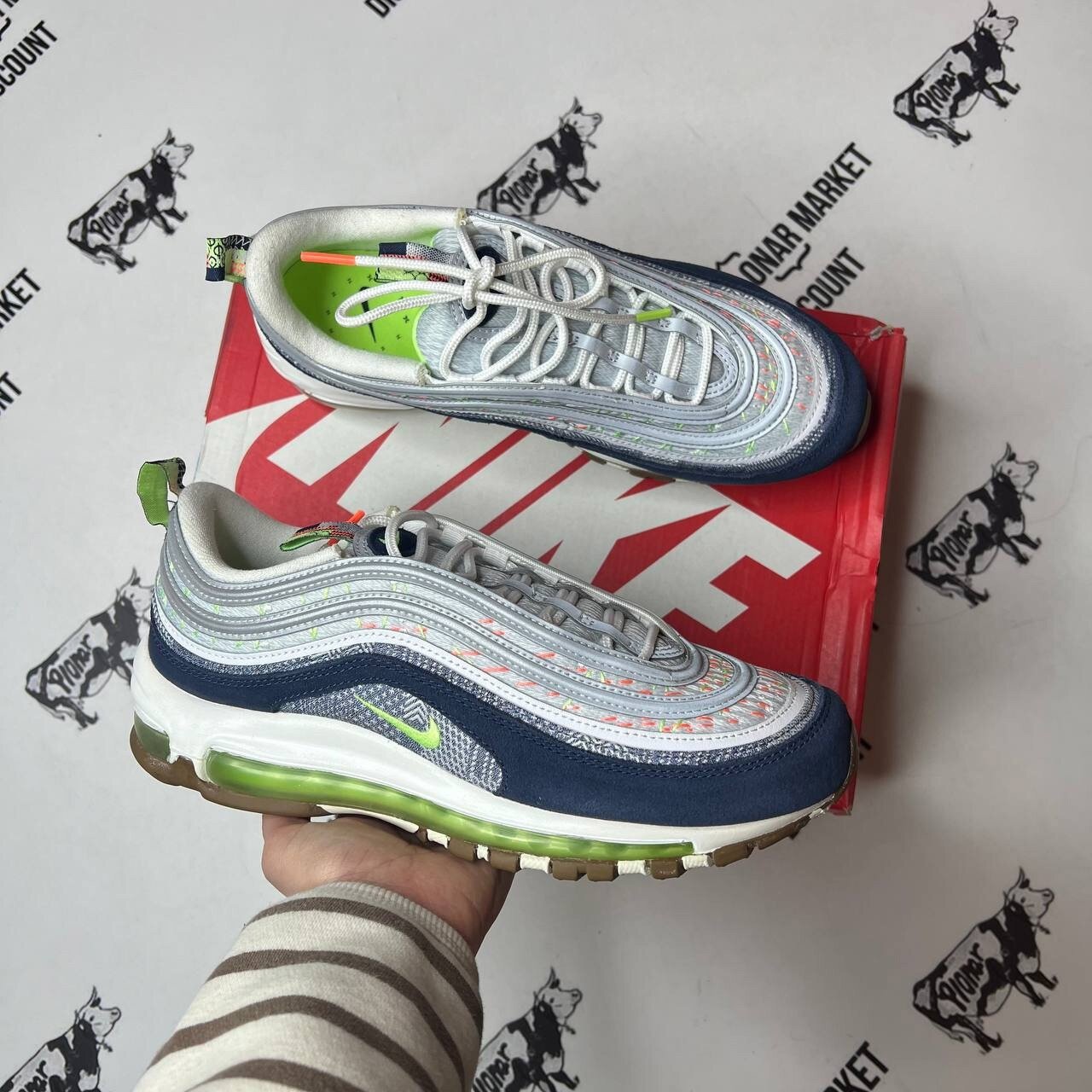 Кроссовки NIKE Air Max 97, размер 42,5 eu / 9 US / 27 см, синий/белый