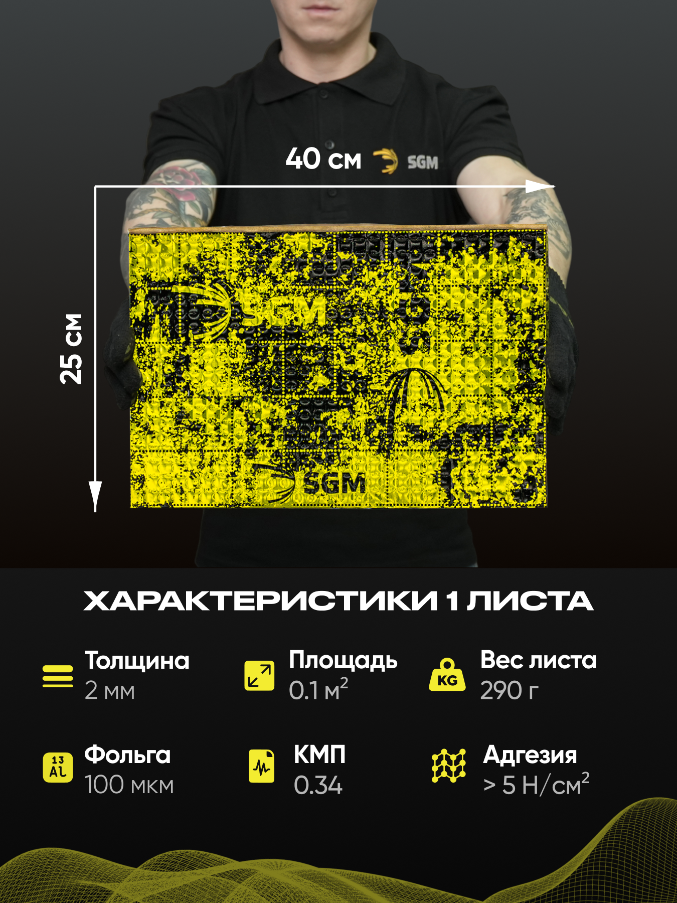 Шумоизоляция для автомобиля SGM А2, 5 листов. Виброизоляция. Комплект звукоизоляции, шумка для авто — фото 1
