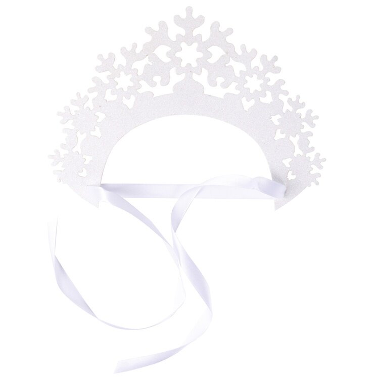 Кокошник карнавальный КНР Снежинки белый блеск с лентой