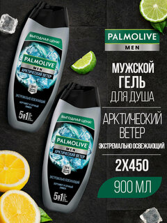 Изображение товара Гель для душа мужской Palmolive Арктический ветер 5в1 для тела, волос и лица, 450 мл (2 шт)