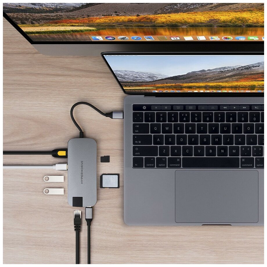 USB-хаб HyperDrive SLIM 8-in-1 USB-C Hub серый космос (HD247B-GRAY)