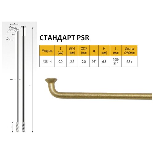 спицы pillar psr 14 258 мм gold Велосипедные спицы PILLAR PSR 14, 255 мм, золотистые