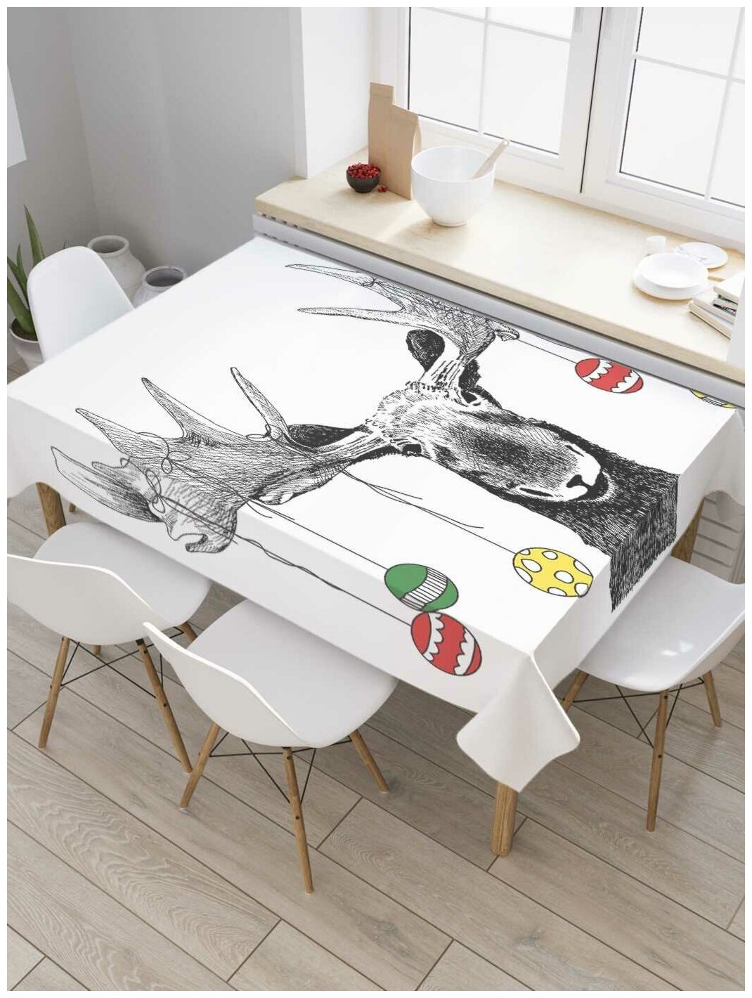 Скатерть прямоугольная JoyArty на кухонный стол "Радость лося" из оксфорда, 120x145 см