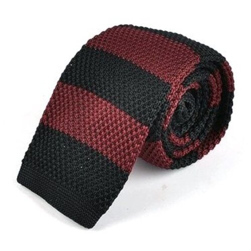 Узкий галстук мужской вязаный бордовый в черную полоску