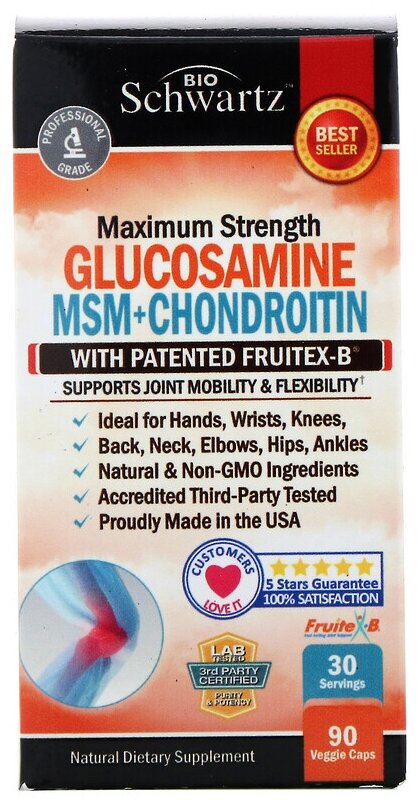 Капсулы BioSchwartz Maximum Strength Glucosamine MSM+Chondroitin with Patented Fruitex-B