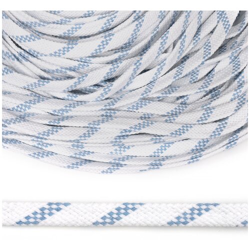 Шнур плоский х/б 12мм турецкое плетение TW цв.001/020 бело-голубой уп.50м