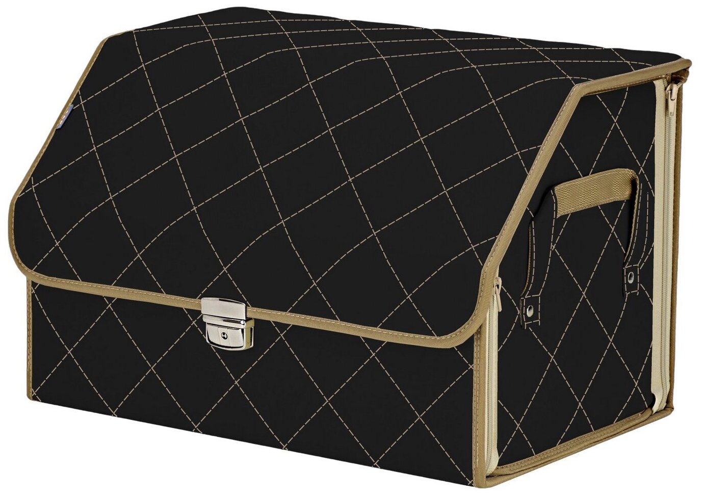 Органайзер-саквояж в багажник "Союз Премиум" (размер L). Цвет: черный с бежевой прострочкой Ромб.