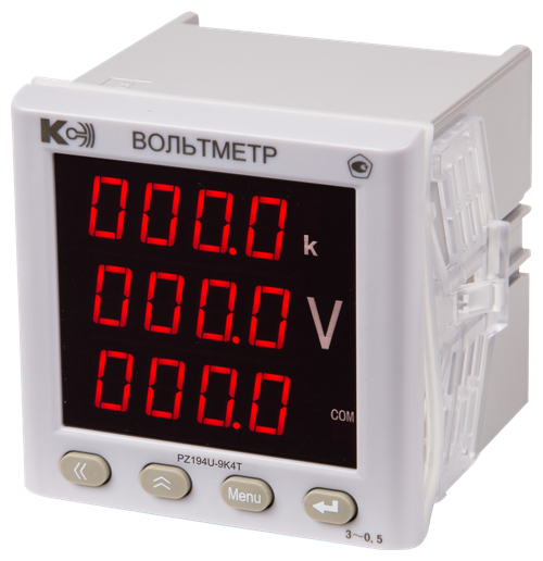 Вольтметр переменного тока Modbus PZ194U-9K4T-00301 трехканальный в щит (дополнительно 1 порт RS-485 RTU)