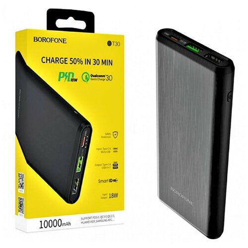 Power bank Внешний аккумулятор Повербанк BT30 QC30 10000 mAh Черный 234600₽