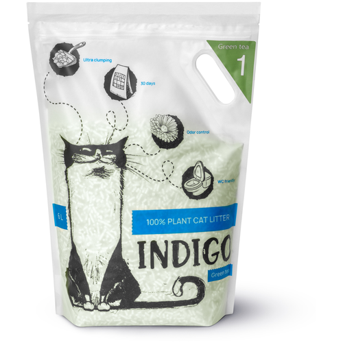 INDIGO Tofu Green Tea растительный комкующийся наполнитель с ароматом зеленого чая 24л.