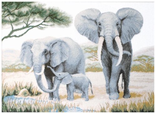 Чарiвна мить Набор для вышивания Слоны у воды 40 x 55 см (М-24)