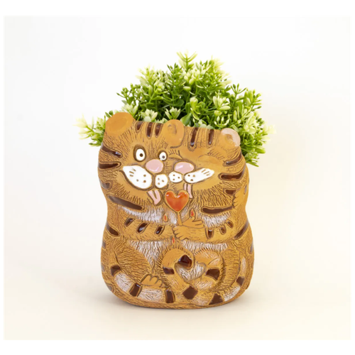 Кашпо керамическое для комнатных растений и цветов, Тигрята с леденцом