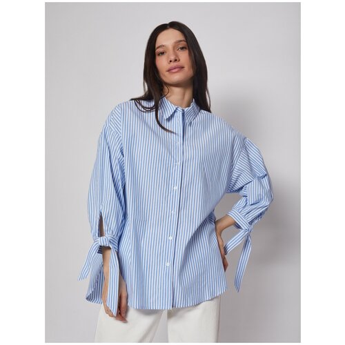 Рубашка оверсайз силуэта с акцентными рукавами, цвет Светло-голубой, размер L