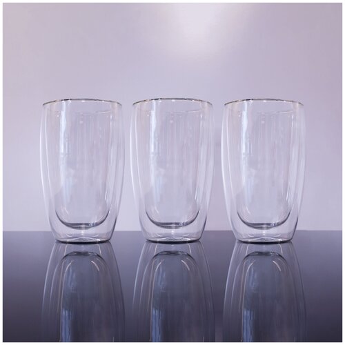 Набор термо стаканов ЛiСТ 450 мл 3 шт, с двойными стенками, термостакан, термокружка, стакан стеклянный (LIS51185)