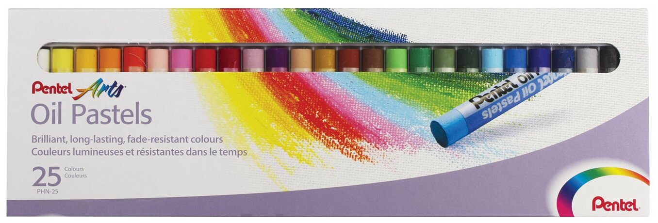 Пастель масляная художественная PENTEL «Oil Pastels», 25 цветов, круглое сечение, картонная упаковка, PHN4-25