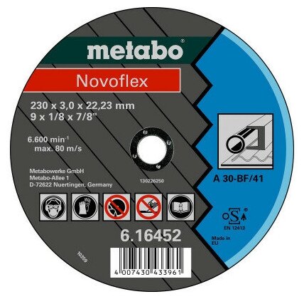 Отрезной круг Metabo NOVOFLEX 180X3,0X22,23, сталь, TF 41 (616450000)