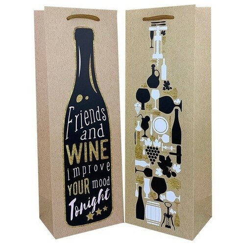 фото Пакет подарочный для вина, ассорти дизайнов, крафт, 35*12*9 см, 1 шт. дон баллон