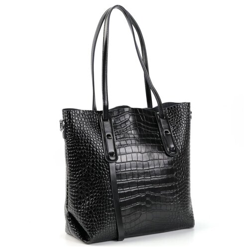Женская кожаная сумка шоппер под крокодила 1443 Блек Fuzi House черного цвета