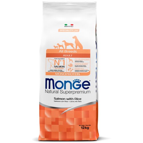 Monge Dog 12кг Monoprotein корм для собак всех пород лосось с рисом Арт.70011303 сухой корм для собак monge dog speciality hypoallergenic гипоаллергенный лосось с тунцом 12кг