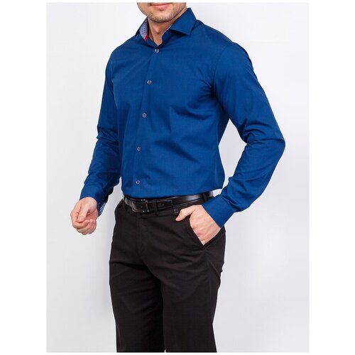 фото Рубашка мужская длинный рукав greg 230/139/db/z/6, полуприталенный силуэт / regular fit, цвет синий, рост 174-184, размер ворота 39