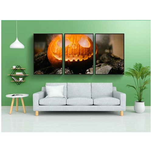 фото Набор модулных постеров для интерьера "хэллоуин, жуткий, джек o фонарь" 60x90 см. в тубусе, без рамки lotsprints