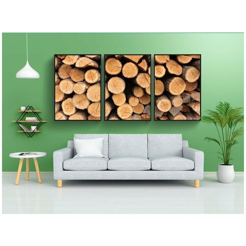 фото Набор модулных постеров для интерьера "дерево, лес, куча дерева" 60x90 см. в тубусе, без рамки lotsprints