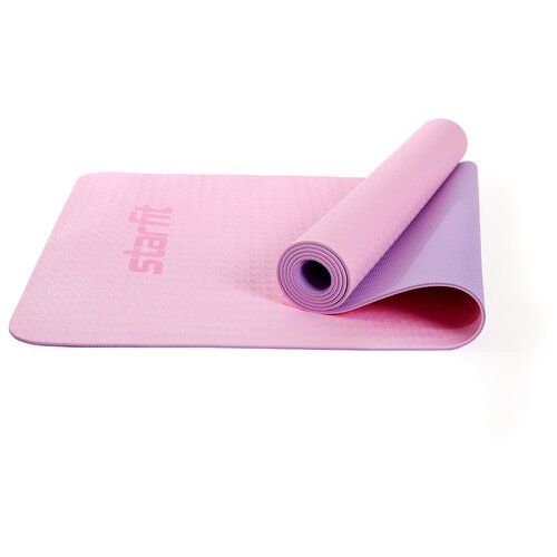 фото Коврик для йоги и фитнеса starfit core fm-201 173x61, tpe, розовый пастель/фиолетовый пастель