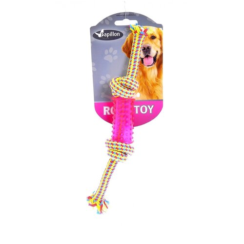 Papillon - Игрушка для собак Плетеная веревка с пластиковой гантелькой, 24 см