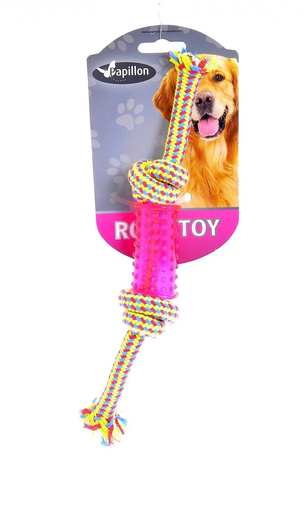 Papillon Игрушка для собак "Плетеная веревка с пластиковой гантелькой", 24см, 0,06 кг - фотография № 1