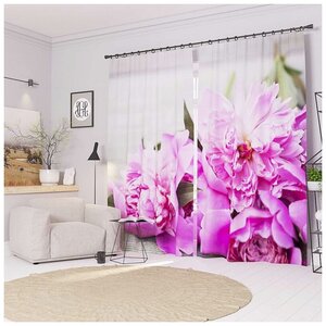 Фотошторы Розовые <b>пионы</b> Ш150xВ260 см. 2шт. Габардин на тесьме