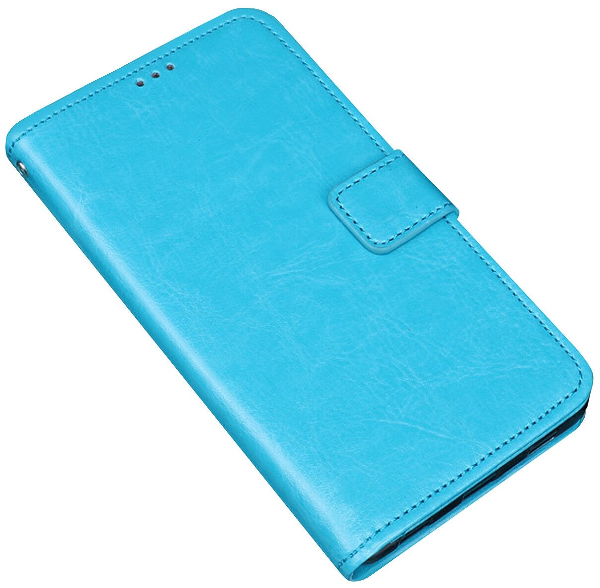 Чехол-книжка MyPads для Realme C15 из качественной импортной кожи с подставкой застежкой и визитницей голубой