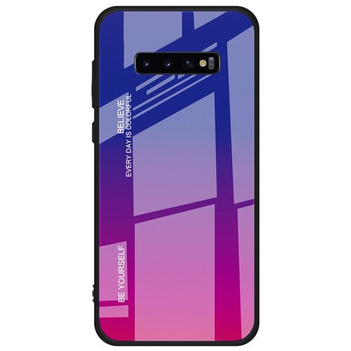 фото Чехол-бампер mypads для samsung galaxy s10e стеклянный из закаленного стекла с эффектом градиент зеркальный блестящий переливающийся фиолетовый
