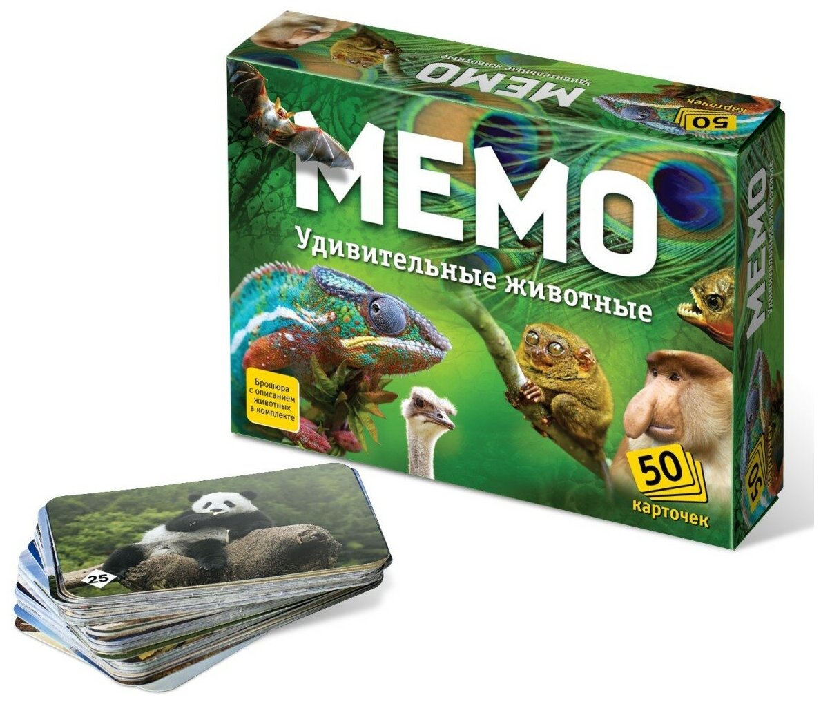 Настольные развивающие игры для детей для всей семьи Мемо "Удивительные животные" (50 карточек)