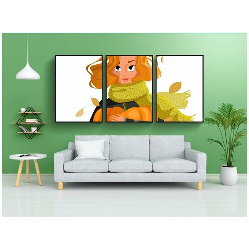 фото Набор модулных постеров для интерьера "осень, тыква, девушка" 60x90 см. в тубусе, без рамки lotsprints