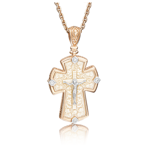 фото Platina jewelry крестик из комбинированного золота с бивнем мамонта и фианитом 03-2297-00-291-1111-46