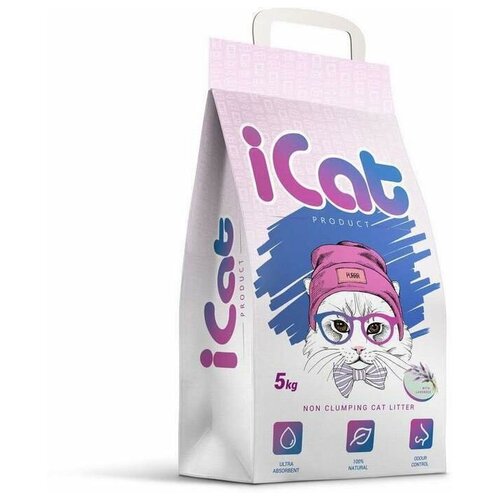 iCat впитывающий наполнитель для кошачьих туалетов, с ароматом лаванды 5 кг