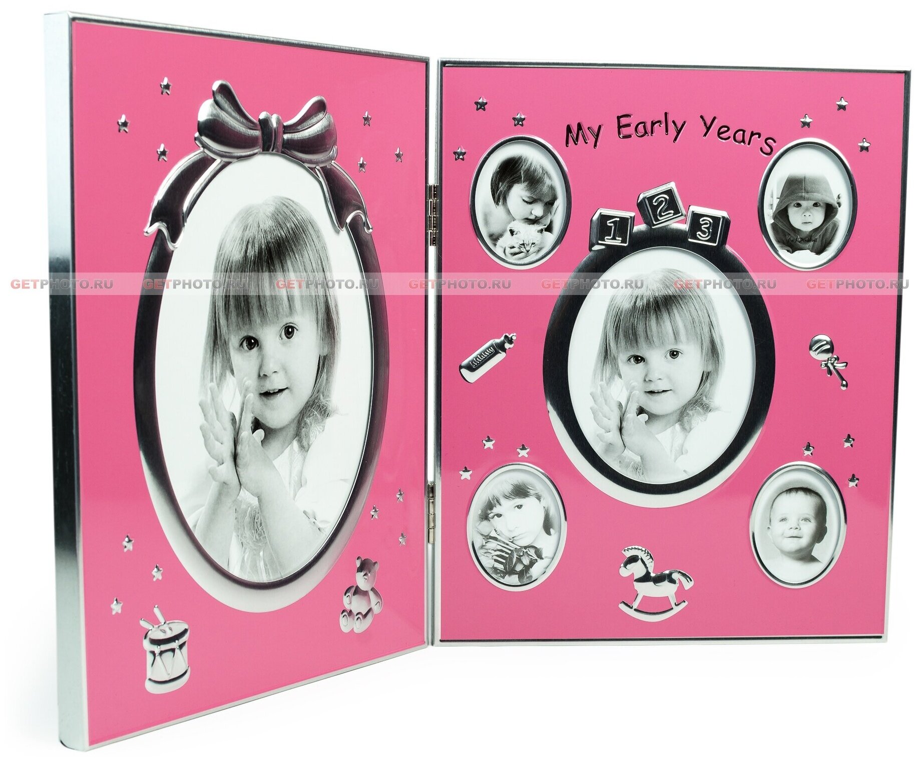 Детская фоторамка для 6 фотографий, мультирамка-коллаж, моё детство, книжка, розовая GF 4054
