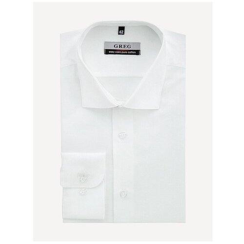 фото Рубашка мужская длинный рукав greg 113/191/6077/z, полуприталенный силуэт / regular fit, цвет белый, рост 174-184, размер ворота 44