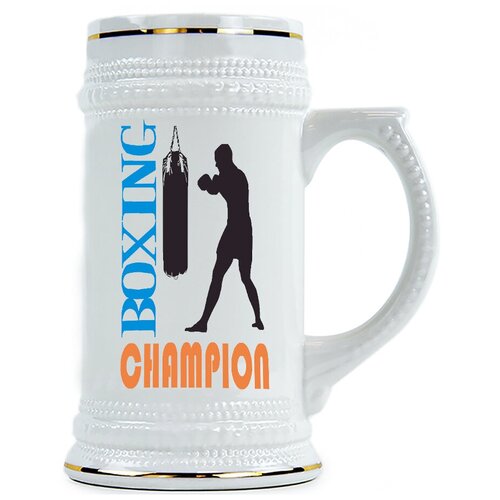 фото Пивная кружка в подарок боксеру с надписью boxing champion drabs