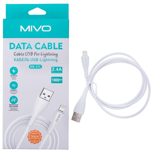 Кабель USB-Lightning MIVO MX-21L 1 м, 5 В/ 2.4 А зарядное устройство кабель usb lightning mivo mx 61l 3 м 5 в 2 4 а зарядное устройство для apple ipad data cable